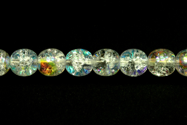 Praskané korálky kuličky 8 mm, 20 ks/16 cm - krystal s duhovým AB pokovem