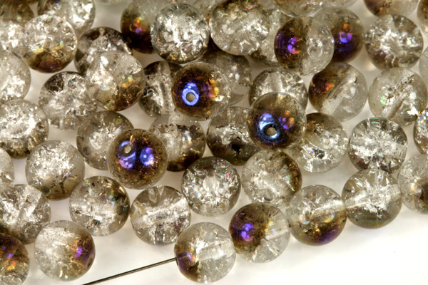 Praskaná kulička 8 mm, 20 ks/16 cm - krystal s šedo-modrým metal. půlpokovem Azuro