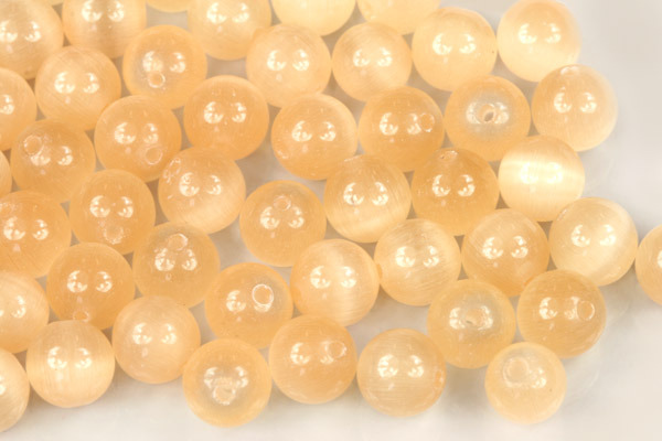 Skleněné korálky kočičí oči, kulička 8 mm, 10 ks - světle oranžová, tělová