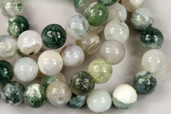 Minerální korálky - kulička 8 mm, 1 ks - achát mechový