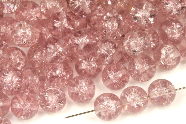 Praskaná kulička 8 mm, 20 ks/16 cm - transparentní světle ametystově fialová