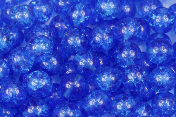 Praskané korálky kuličky 8 mm, 20 ks/16 cm - transparentní modrý akvamarín, capri blue