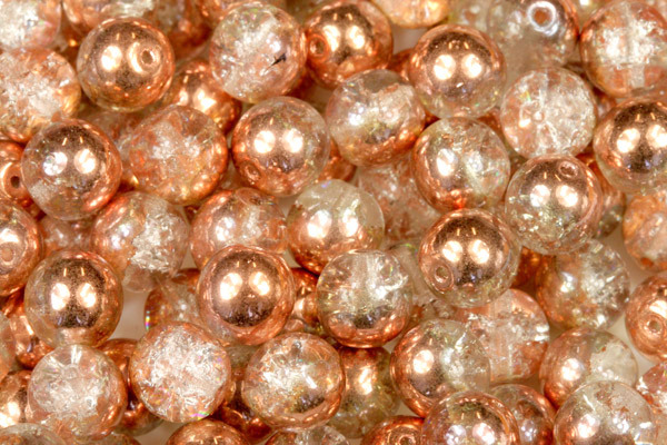 Praskaná kulička 8 mm, 20 ks/16 cm - krystal s měděnozlatým půlpokovem Capri