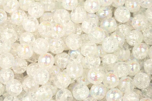 Praskaná kulička 6 mm, 27 ks/16 cm - krystal s duhovým AB pokovem