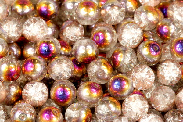 Praskaná kulička 8 mm, 20 ks/16 cm - krystal s duhovým metalickým půlpokovem