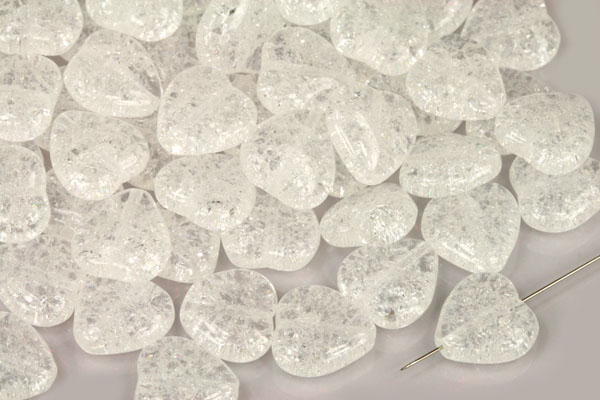 Mačkané korálky srdce 12x11 mm, 10 ks - praskaný krystal