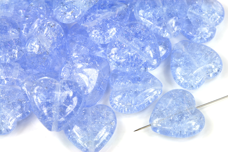 Mačkané korálky srdce 15x16 mm, 5 ks - praskaná transparentní safírově modrá