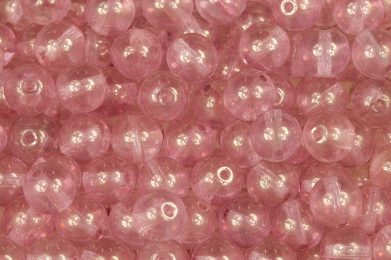 Mačkané korálky kuličky 8 mm, 20 ks/16 cm - růžový listr na krystalu