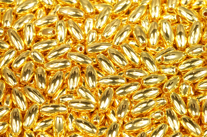 Plastové korálky rýže 8x4 mm, 5 g (cca 70 ks) - barva zlatá