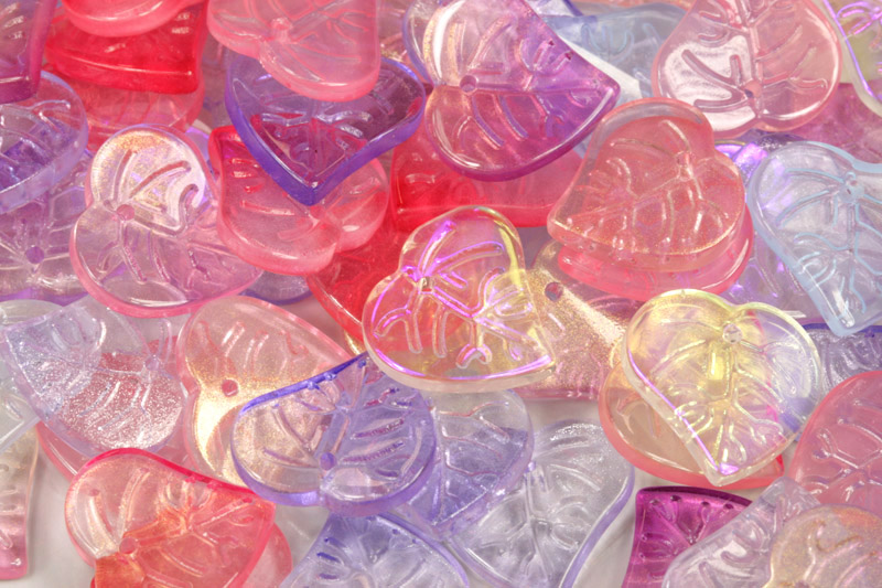 Mačkané korálky lísteček 15x15 mm, 10 ks - mix jemných transparentních barev