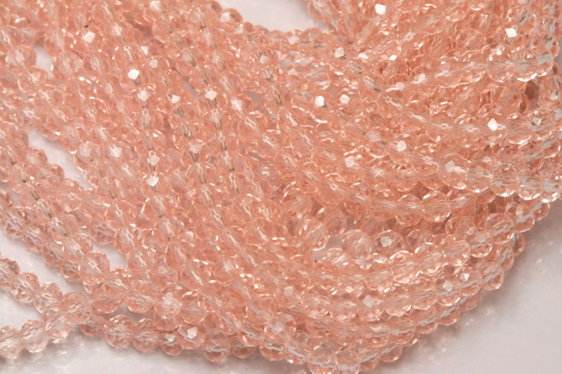 Broušené korálky slavík 3x2 mm, cca 145 ks na šňůře 36 cm - transparentní růžová, rozalín