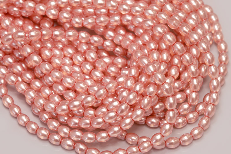 Voskované korálky olivy 4x3 mm, 1 šňůra/120 ks - růžová, semitransparent