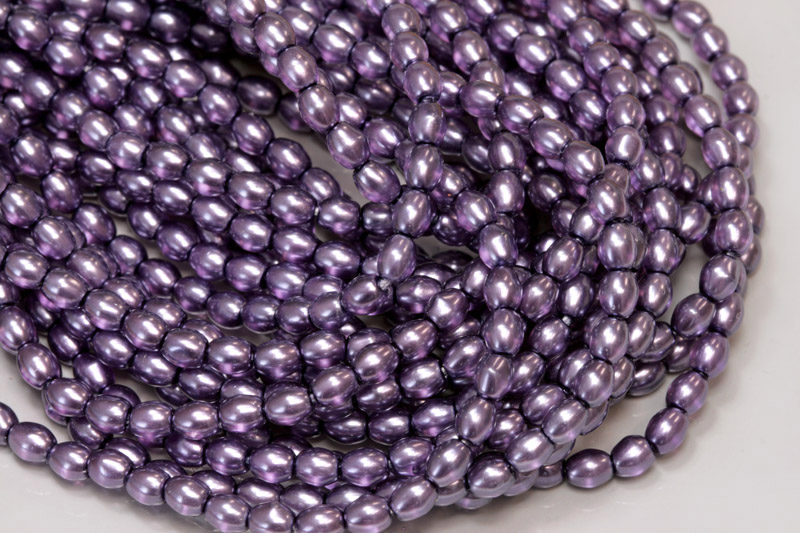 Voskované korálky olivy 4x3 mm, 1 šňůra/120 ks - modrofialová, semitransparent