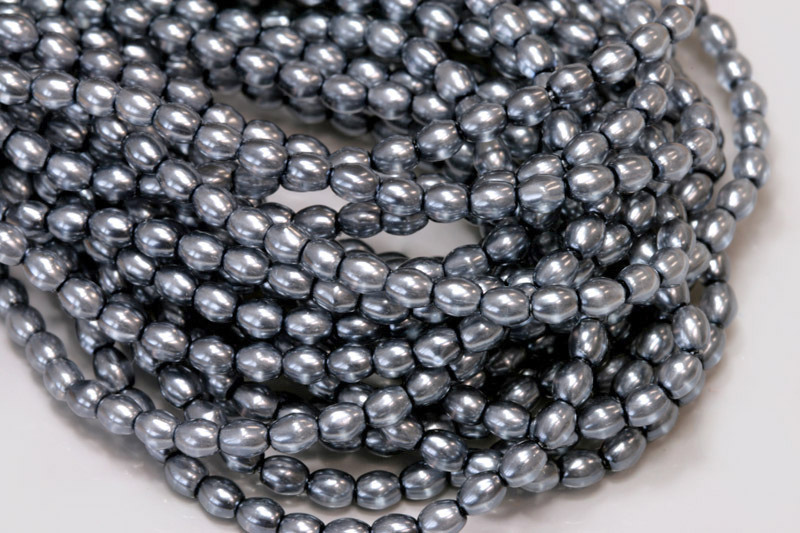 Voskované korálky olivy 4x3 mm, 1 šňůra/120 ks - šedomodrá, semitransparent
