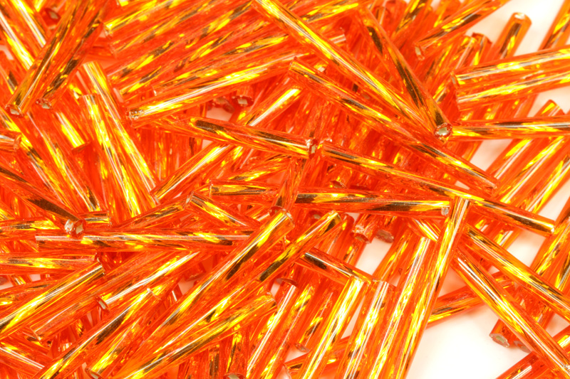 PRECIOSA Bugles-SH, stáčené čípky 11,1" (25 mm), 50 ks - oranžová, stříbrný průtah