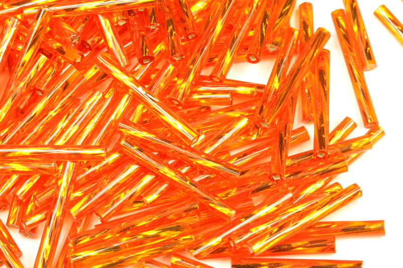 PRECIOSA Bugles-SH, stáčené čípky 8,9" (20 mm), 50 ks - oranžová, stříbrný průtah