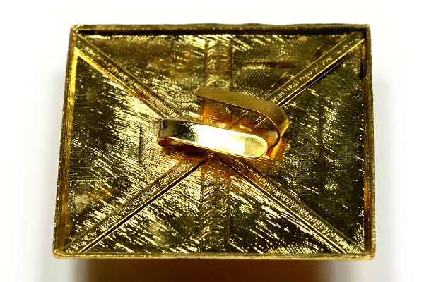 Bižuterní polotovar, 3x3 cm, 1 ks - galva starozlato, oranžová se zlatým žíháním