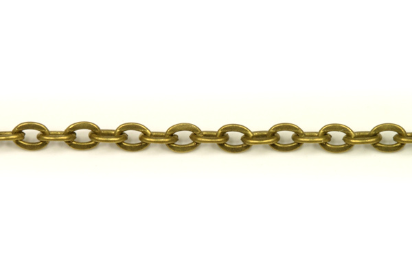 Řetízek s plochými oválnými očky 3x2 mm, galva stará mosaz (antik bronze), 1 m
