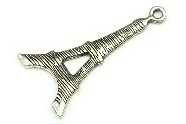 Kovový přívěsek Eiffelova věž 35x19 mm, galva platina/starostříbro, 1 ks