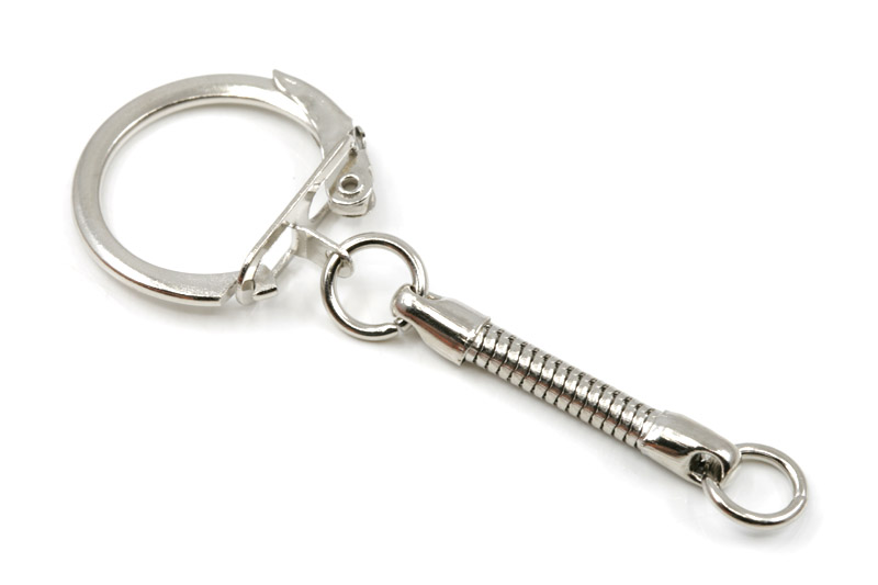 Klíčová karabina s řetízkem na přívěsek 63x23 mm, 1 ks - platina
