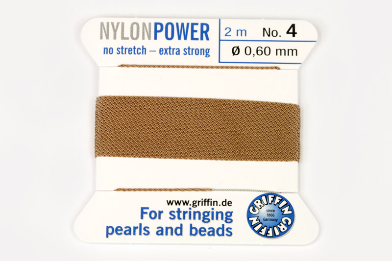 NylonPower (Griffin), stáčená nylon. šňůra s jehlou No.4 (0,6mm), 2m - béžová (beige)