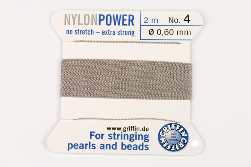 NylonPower (Griffin), stáčená nylon. šňůra s jehlou No.4 (0,6mm), 2m - šedá (grey)