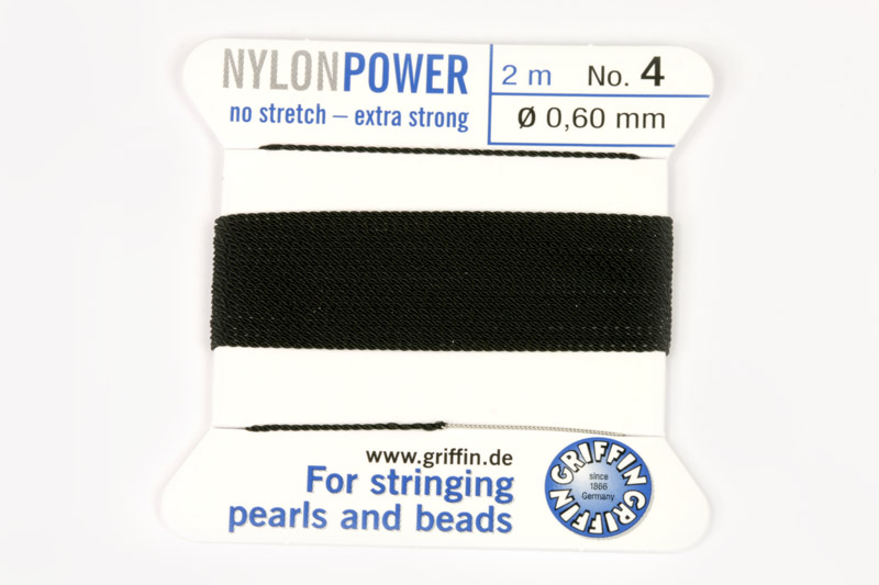 NylonPower (Griffin), stáčená nylon. šňůra s jehlou No.4 (0,6mm), 2m - černá (black)