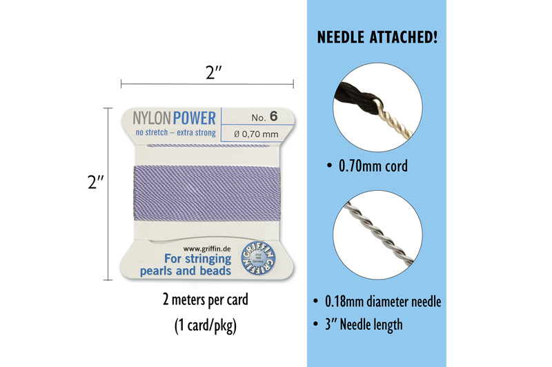 NylonPower (Griffin), stáčená nylon. šňůra s jehlou No.6 (0,7mm), 2m - šeříková (lila)