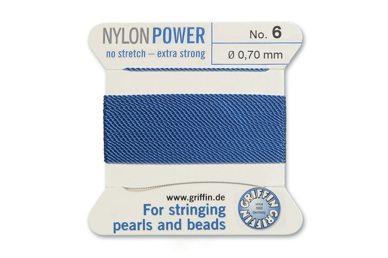 NylonPower (Griffin), stáčená nylon. šňůra s jehlou No.6 (0,7mm), 2m - modrá (blue)