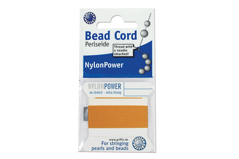 NylonPower (Griffin), stáčená nylon. šňůra s jehlou No.8 (0,8mm), 2m - jantar (amber)