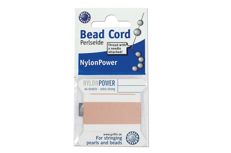 NylonPower (Griffin), stáčená nylon. šňůra s jehlou No.8 (0,8mm), 2m - sv. růžová (l.pink)