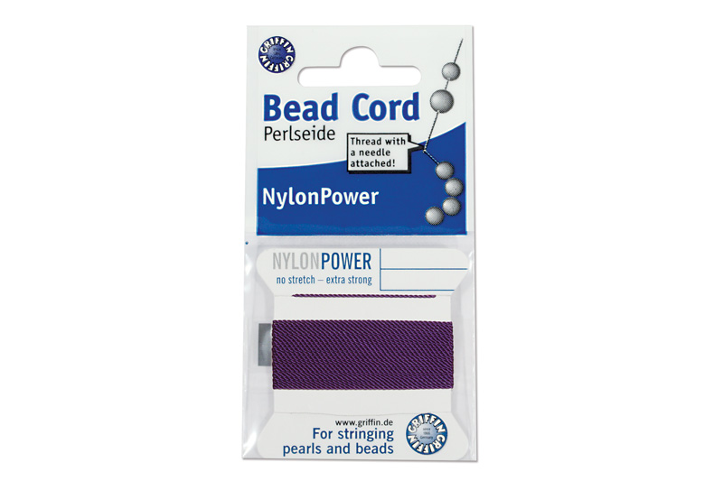 NylonPower (Griffin), stáčená nylon. šňůra s jehlou No.6 (0,7mm), 2m - fialová (amethyst)
