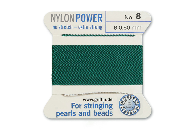 NylonPower (Griffin), stáčená nylon. šňůra s jehlou No.8 (0,8mm), 2m - zelená (green)