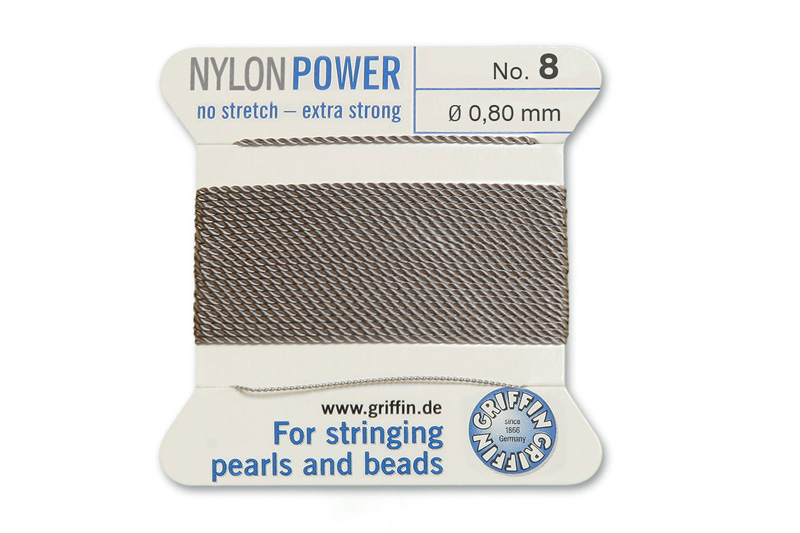 NylonPower (Griffin), stáčená nylon. šňůra s jehlou No.8 (0,8mm), 2m - šedá (grey)