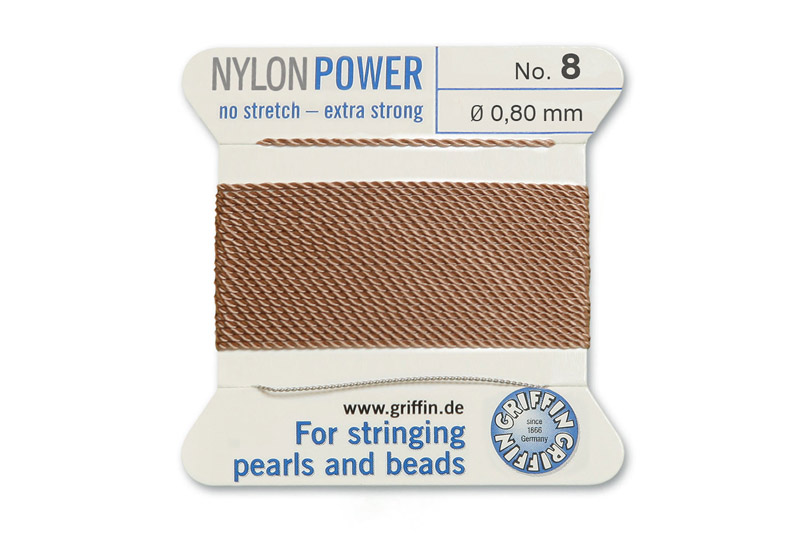 NylonPower (Griffin), stáčená nylon. šňůra s jehlou No.8 (0,8mm), 2m - béžová (beige)