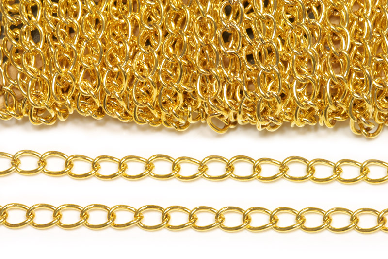 Řetízek adjustační (prodlužovací) s očky 5x3,5 mm, galva zlatá, 1 m