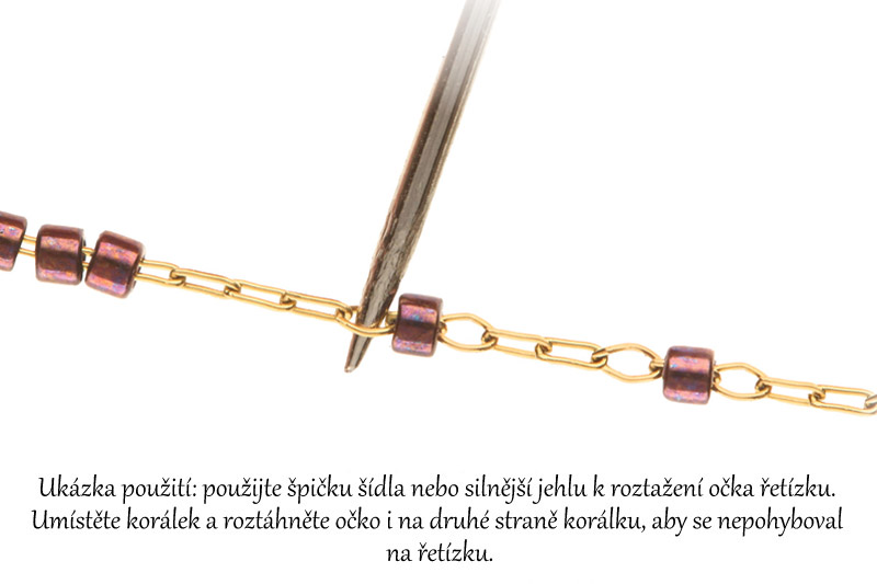 Řetízek na navlékání korálků, nerezová ocel, barva zlatá, The Beadsmith, metráž 1 m