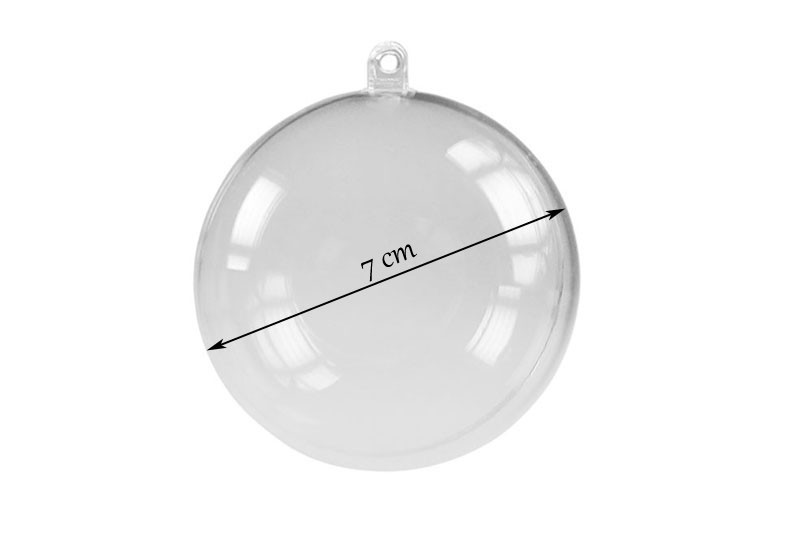 Plastová koule (vánoční baňka) dvoudílná, průměr 7 cm, čirá, 1 ks (jednotlivě balená)