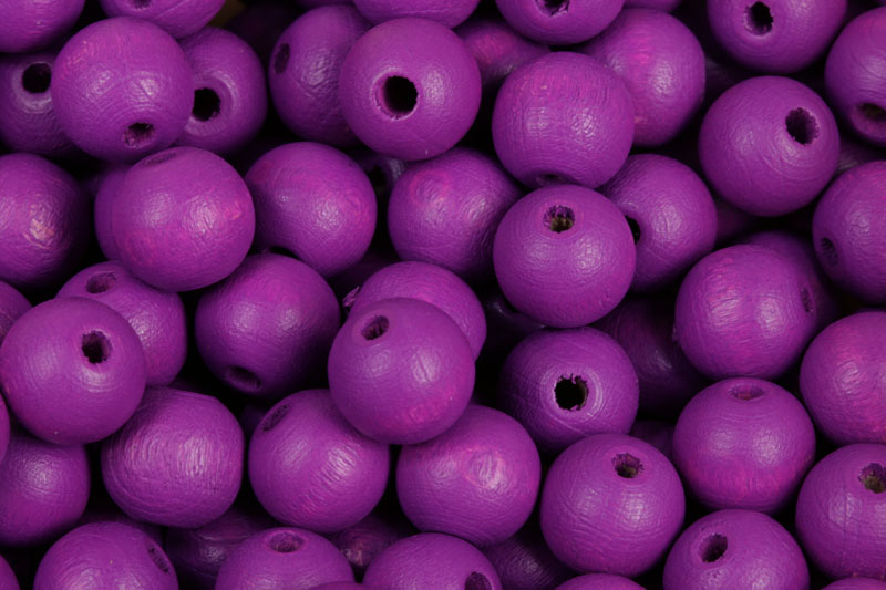 Dřevěné korálky lakované, kulička 10 mm, 20 ks - fialová (výroba ČR)