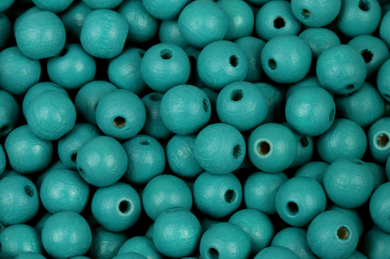Dřevěné korálky lakované, kulička 8 mm, 30 ks - tyrkysová, kachní modř (výroba ČR)