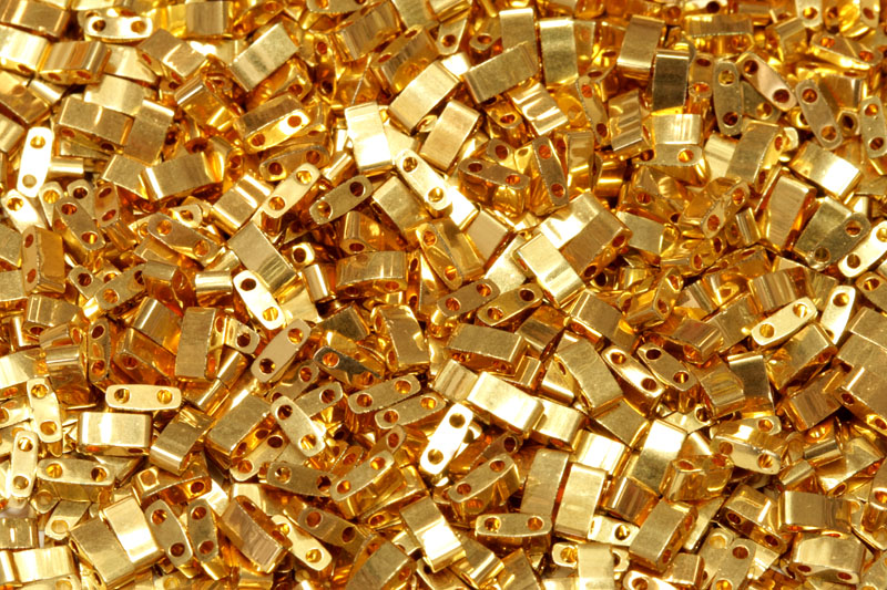 Dvoudírkové korálky Miyuki Half Tila 2,3x5 mm, 24KT Gold Plated (TLH191), 3 g