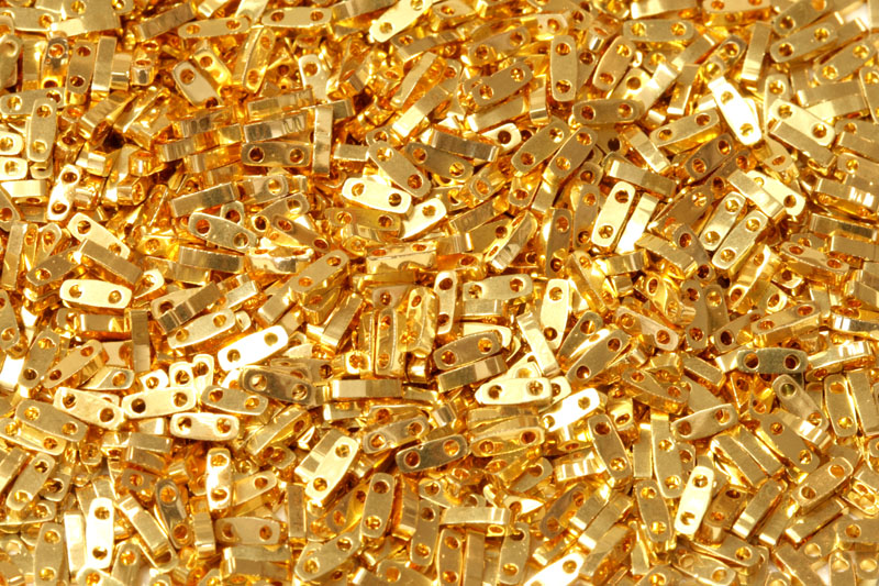 Dvoudírkové korálky Miyuki Quarter Tila 1,2x5 mm, 24K Gold Plated (QTL191), 3 g