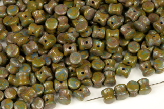 Preciosa Pellet™ 4x6 mm, 30 ks - sytá safírová s travertinem