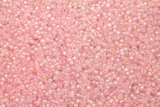 PRECIOSA rokajl 11/0 (2,0 - 2,2 mm) RH, bal. 50 g - růžová na krystalu, rainbow