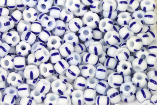 PRECIOSA rokajl 2/0 (5,8 - 6,3 mm) RH, bal. 50 g - sytá bílá+modrá, modře pruhovaný