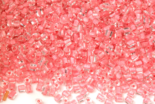 PRECIOSA trojúhelníky 2,5x2,5 mm, bal. 50 g - krystal s růžovým průtahem