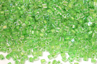 PRECIOSA trojúhelníky 2,5x2,5 mm, bal. 50 g - krystal se zeleným průtahem a AB
