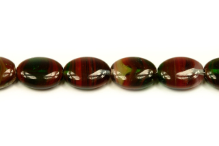 Mačkaná perle šváb 12x9 mm, 15 ks/16 cm - zeleno-hnědá žíhaná