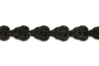 Mačkané korálky lísteček podélný 10x8 mm, 16 ks/16 cm - sytá černá matná