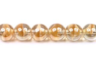 Mačkané korálky kuličky 10 mm, 16 ks/16 cm - hnědé jádro v čirém měsíčním skle s listrem